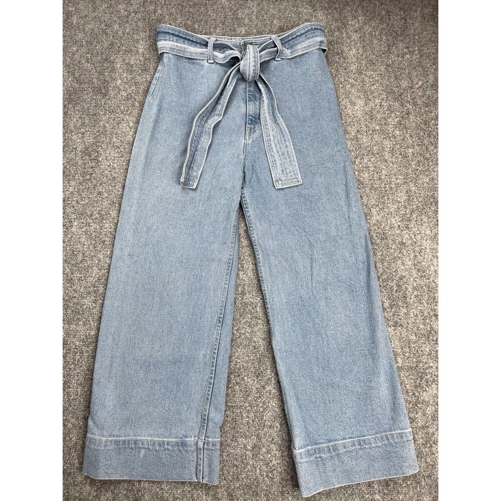 Apiece Apart Merida Jeans Size 6 Wide Leg Cropped High Rise Removable Belt Blue